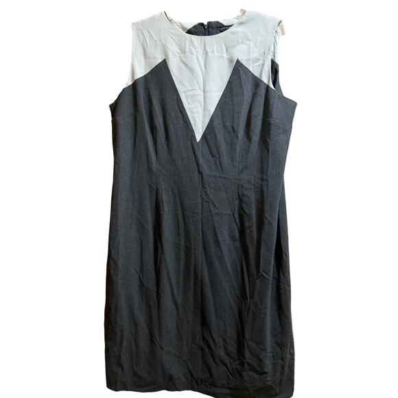 Ann Taylor Gray and White Sleeveless Midi Shift Dress - Size 18 - Picture 1 of 6